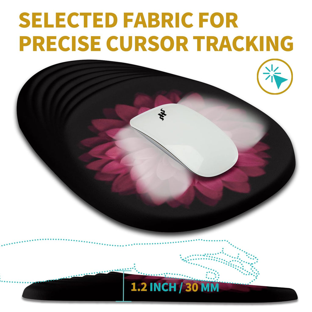 Hokafenle Ergonomic Mouse Pad Wrist Support with Stepped-Wedge Design, Wrist Rest Pain Relief Mousepad Filled with Memory Foam, Carpal Tunnel Mousepad for Wireless Mouse(12x8 inch, Pink Flower)