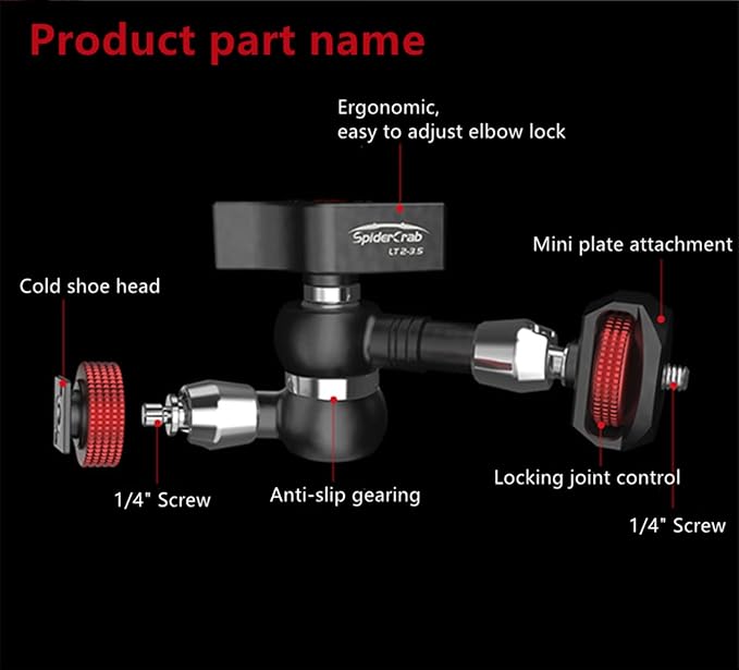 IFOOTAGE Magic Arm Clamp Adjustable Friction Power Articulating Magic Arm with 1/4" Thread Screw and Cold Shoe Mount for DSLR Camera Rig/Monitor/LED Lights (9.5Inc)