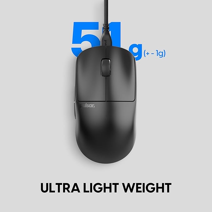 Pulsar Gaming Gears X2 Wired Gaming Mouse, Ultra Lightweight, Optical Switch, 26000 DPI, Motion Sync, PAW3395 Sensor (Medium, Wired, Black)
