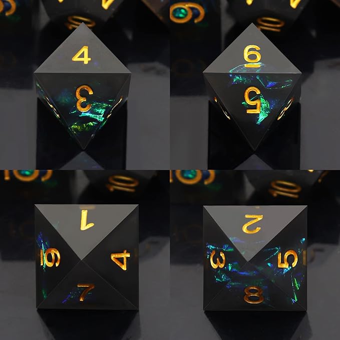 Haxtec DND Dice Set Black Sharp Edge Resin Dice with Dice Case Iridecent D&D Dice for RPG Compatible with Dungeons and Dragons DND Gift-Black Galaxy