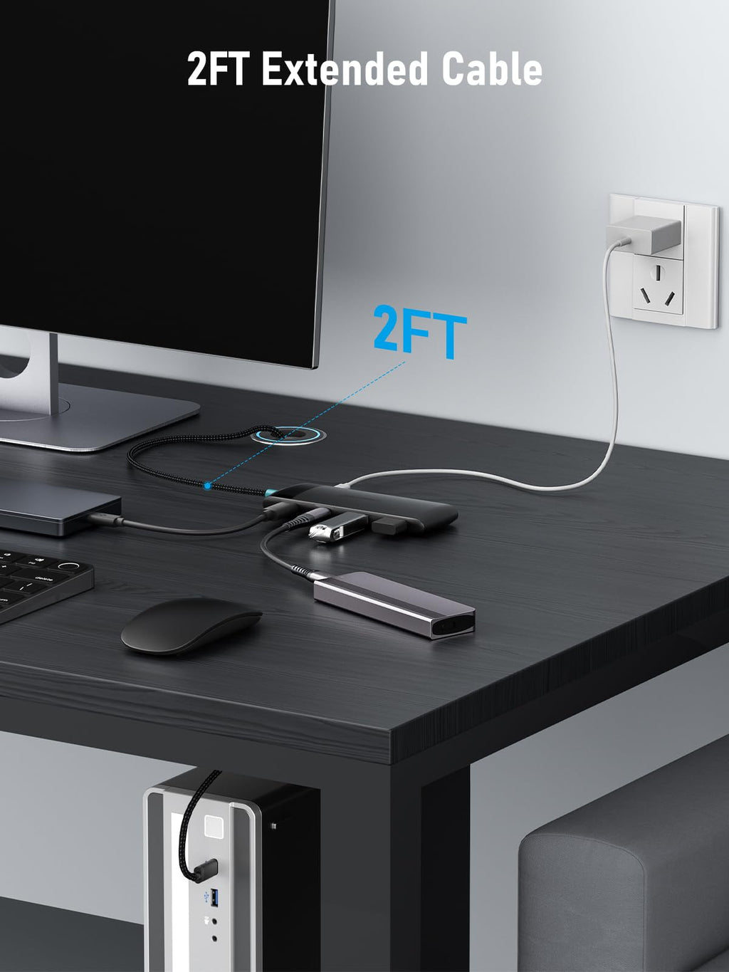 Lemorele USB C Hub 5-in-1 10Gbps, 2 USB A & 2 C Data Ports, 23.6in Cable