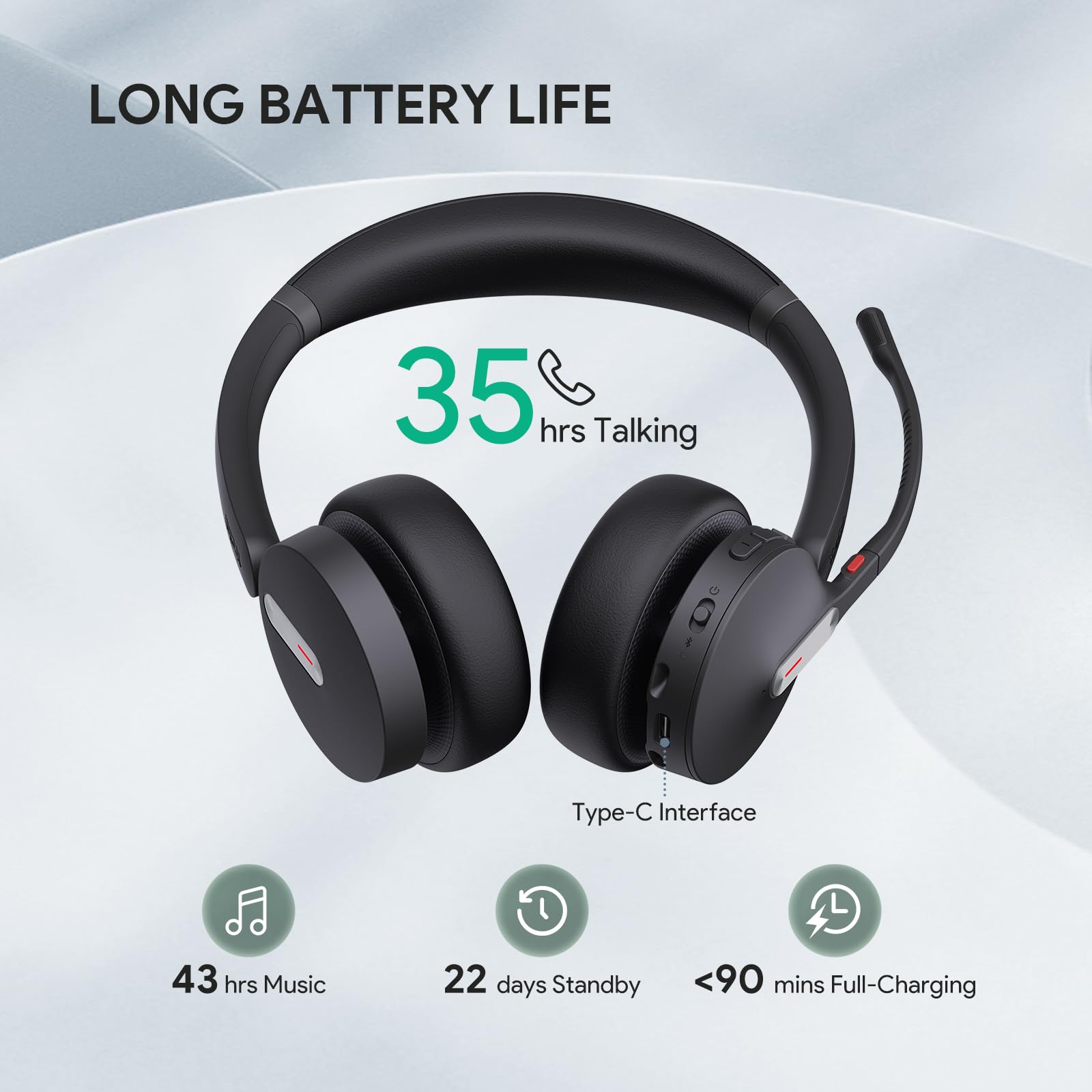 Yealink BH70 Teams Bluetooth Headset with Mic for Work, 35h Talk Battery