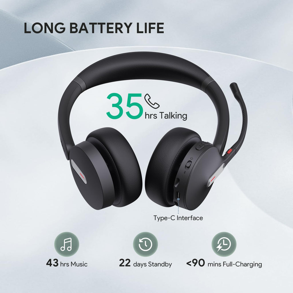 Yealink BH70 with Stand, Wireless Teams Headset with AI Mic Flip-to-Mute