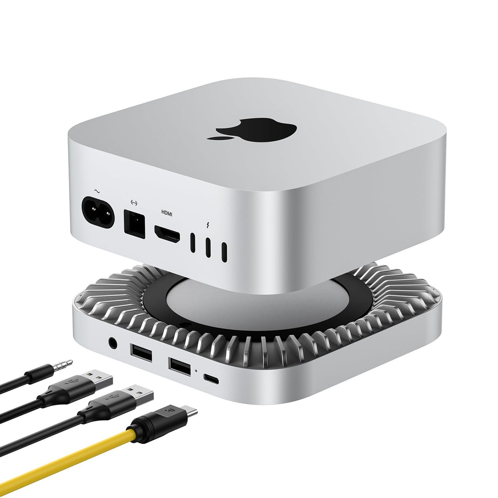 40Gbps Aluminum Hub & Stand for New Mac mini M6, M5 Pro, M4/M4 Pro Mac mini with 40Gbps NVMe/M.2 SSD Enclosure, 2X USB-A, USB-C Host, 3.5mm Audio – Compatible with All New Mac mini M4/M4 Pro