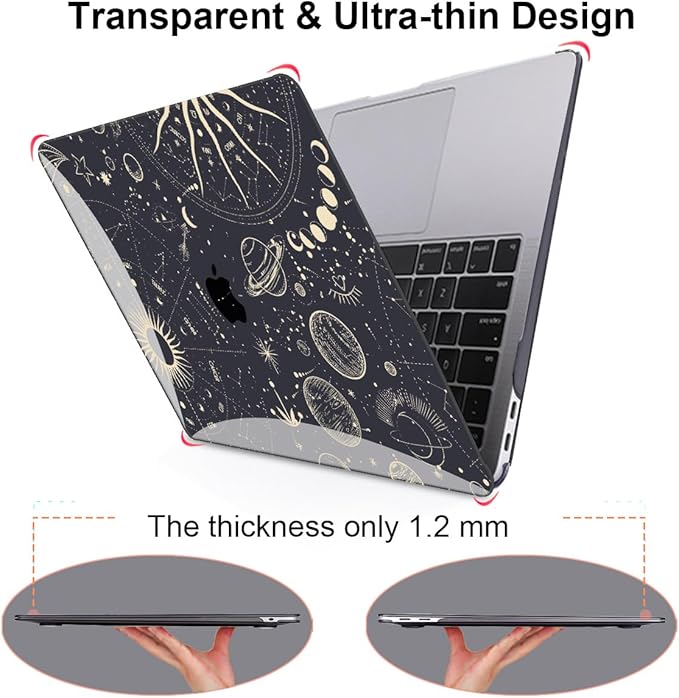 for MacBook Air 13 inch M1 Case 2021 2020 2019 2018 (Model M1 A2337 A2179 A1932) with Touch ID & Retina Display, Crystal Black Printed Pattern Hard Shell Case Keyboard Cover, Constellation