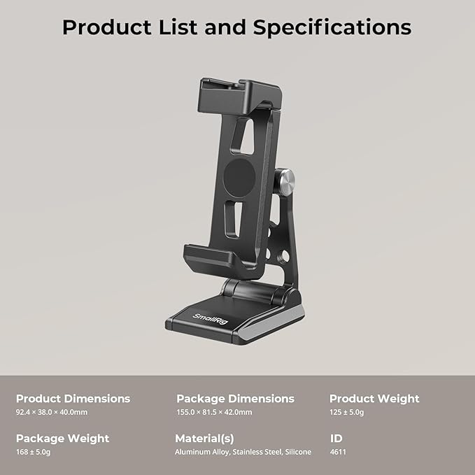 SmallRig Metal Phone Tripod Mount with Quick Release Adapter for Arca and Cold Shoes, Universal Cell Phone Stand for Desk, for DJI RS 3 mini Stabilizer, for iPhone - 4611