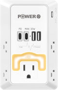 20W PD Fast Charging Wall Outlet with USB Ports (2C2A), Electrical Outlet Extender with Night Light, Surge Protector, Wall Plug Adapter for Multiple Devices, Wall Socket Expander