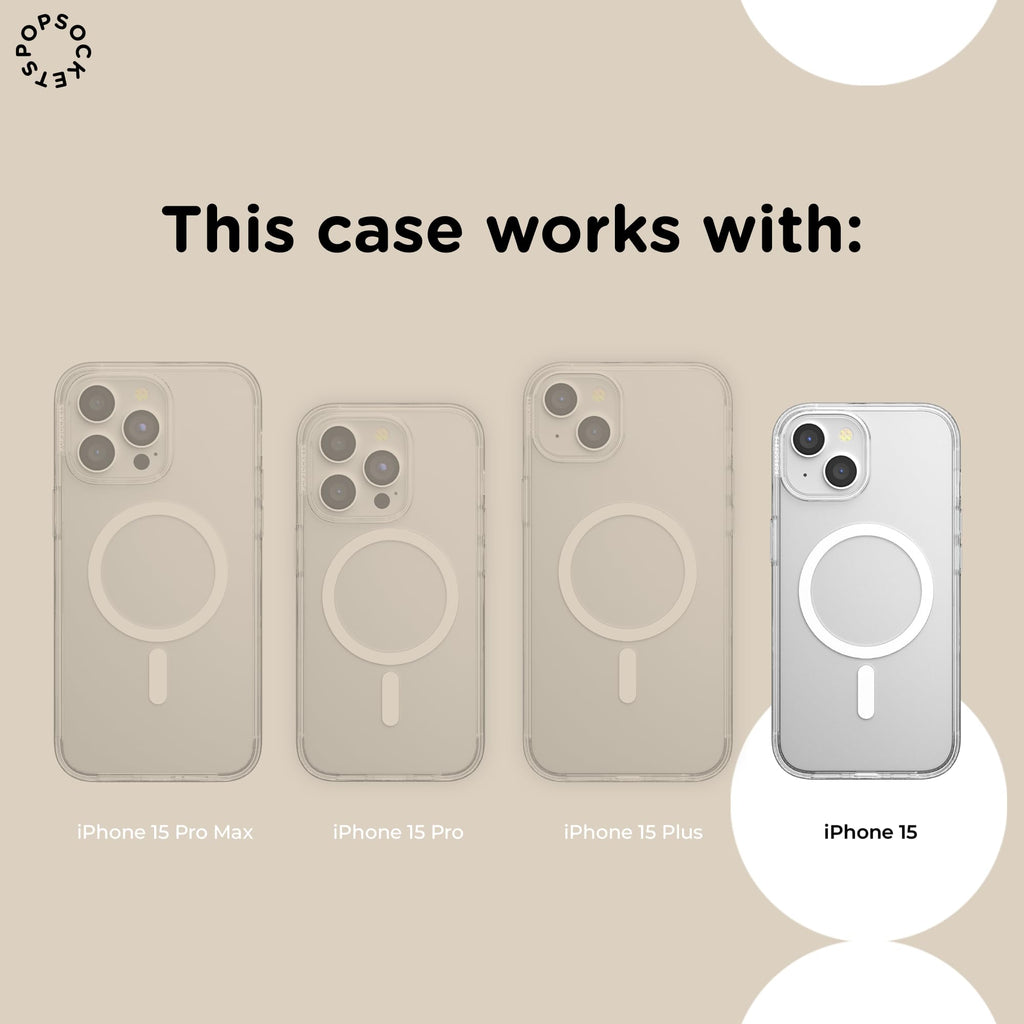 PopSockets iPhone 15 Phone Case with MagSafe, Wireless Charging Compatible, White - Opalescent Clear