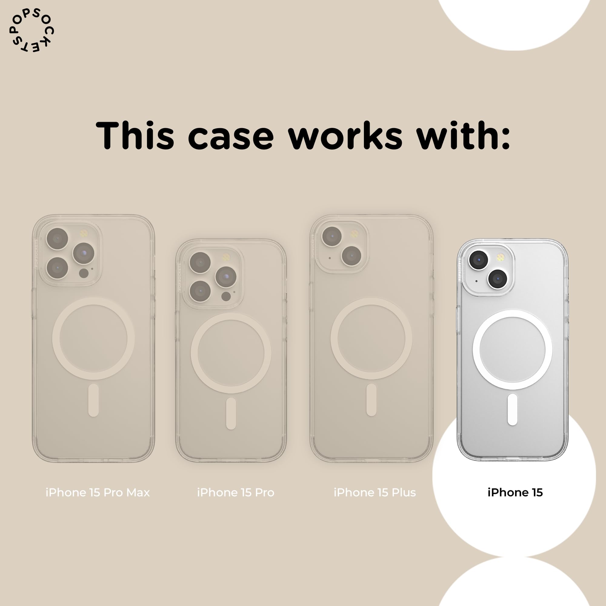 PopSockets iPhone 15 Phone Case with MagSafe, Wireless Charging Compatible, White - Opalescent Clear
