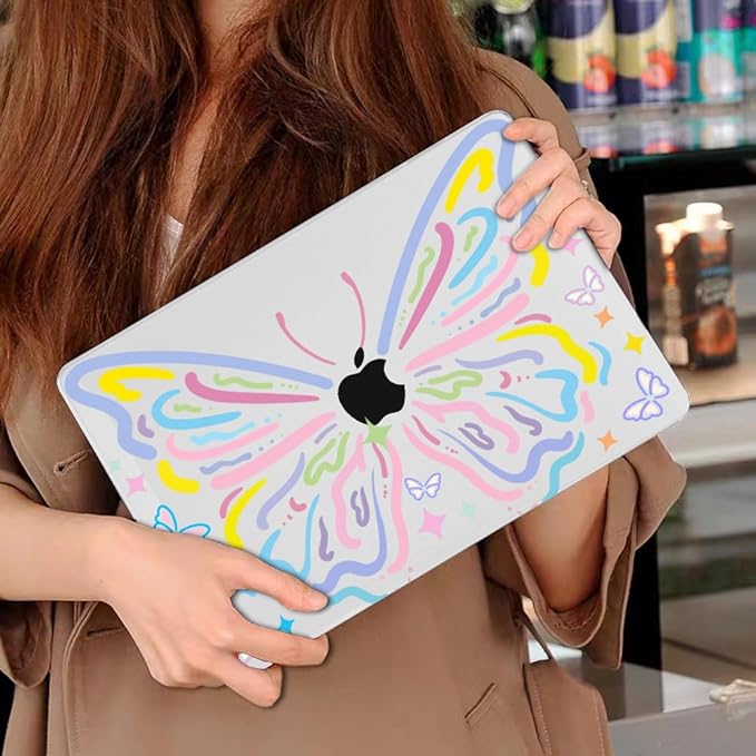 for MacBook Air 13 inch Case 2021 2020 2019 2018 for Mac A2337 M1 A2179 A1932 Cover with Touch ID, Crystal Pattern Plastic Hard Shell Case Keyboard Skin Screen Protector, Colorful Butterfly