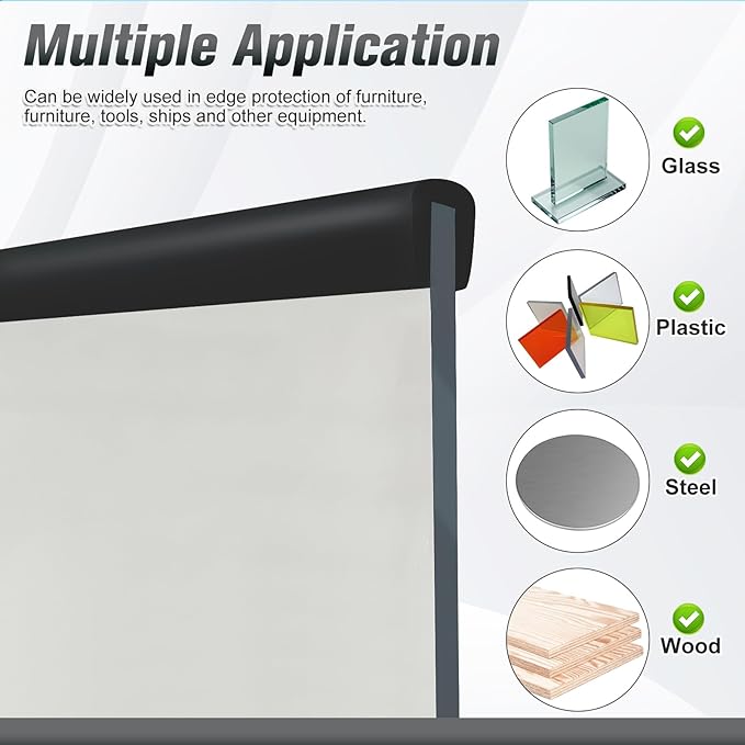 Rubber Edge Trim, Self Adhesive U Channel Edge Trim, U Shaped Trim for Plywood, Glasses, Mirror, Flexiglass, Sharp Edge Parts, Fit for 5/16", Length 20Ft, Black Color, Peel and Stick Plastic Trims