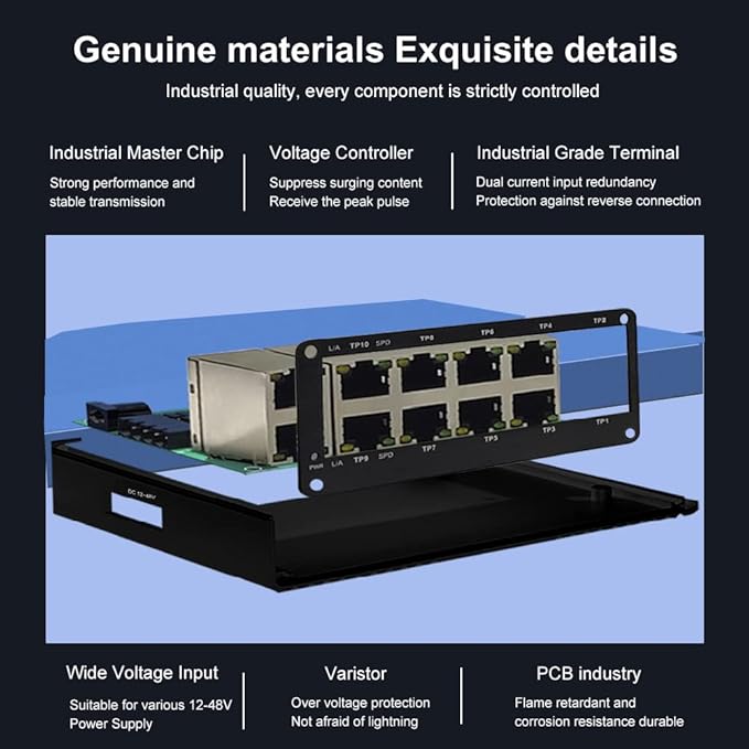 Mini Industrial Switch 10 Ports Gigabit Switch Hardened 10 Port RJ45 10/100/1000Mbps Ethernet Switch Din Rail Mount Outdoor Ethernet Switch, Unmanaged Network Switch (-40 to 176°F) with 12-48V DC