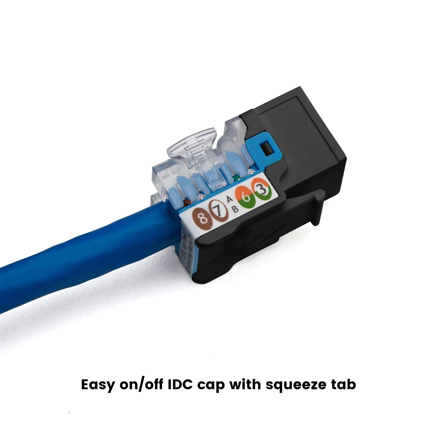 TRUE CABLE Cat6A Unshielded (UTP) Keystone Jack, 90-Degree Punch-Down RJ45 Female Module, PoE++ 4PPoE, UL Listed & TIA Certified, Black, 12 Pack