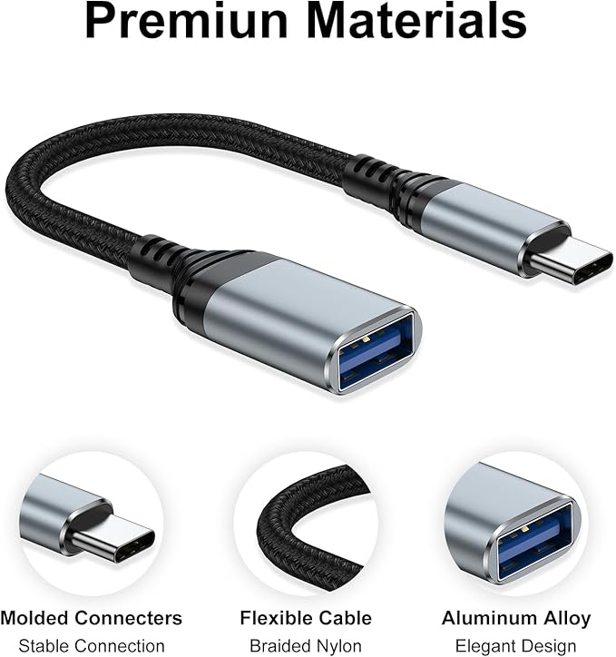 USB C to USB Adapter Type C OTG Cable for iPhone 16 Pro Max/16 Plus/16e/15,Samsung A17/A16/A54/S25/S24/S23, USBC to USB A OTG Adapter for Android,Camera,Card Reader,Flash Drive,MIDI Keyboard,Mac,Hubs