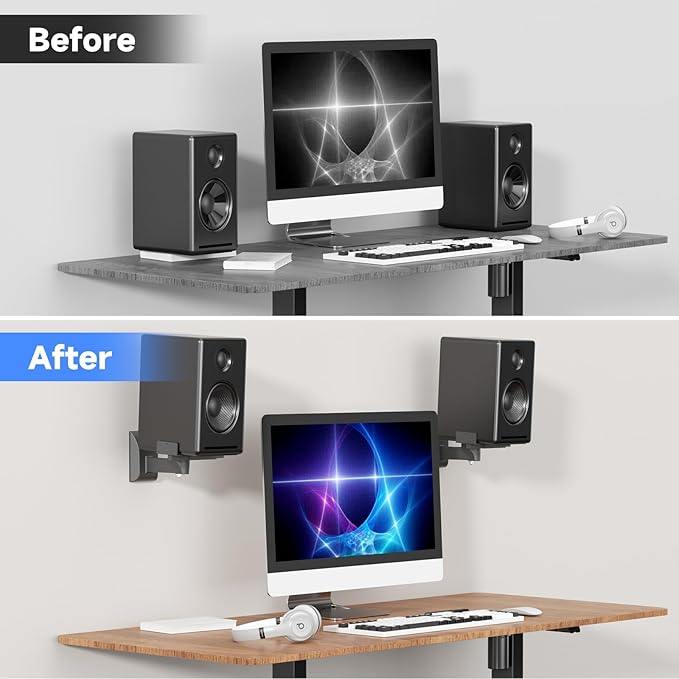 suptek Large Dual Side Clamping Bookshelf Speaker Wall Mounting Bracket for Large Surrounding Sound Speakers, Hold up to 66lbs Black SPM201XL