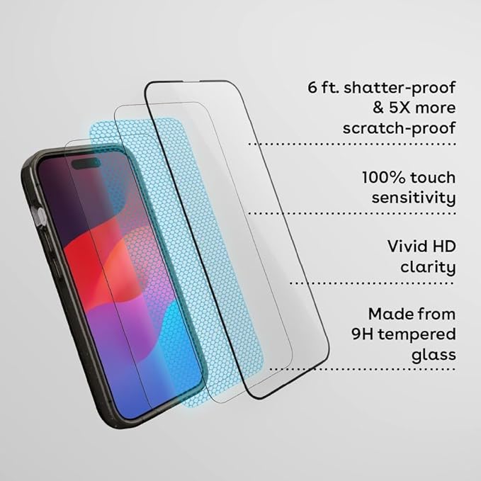 CASETiFY Impact HD Screen Protector [Strengthened 9H aluminosilicate Glass, applicator Included] for iPhone 15 Pro