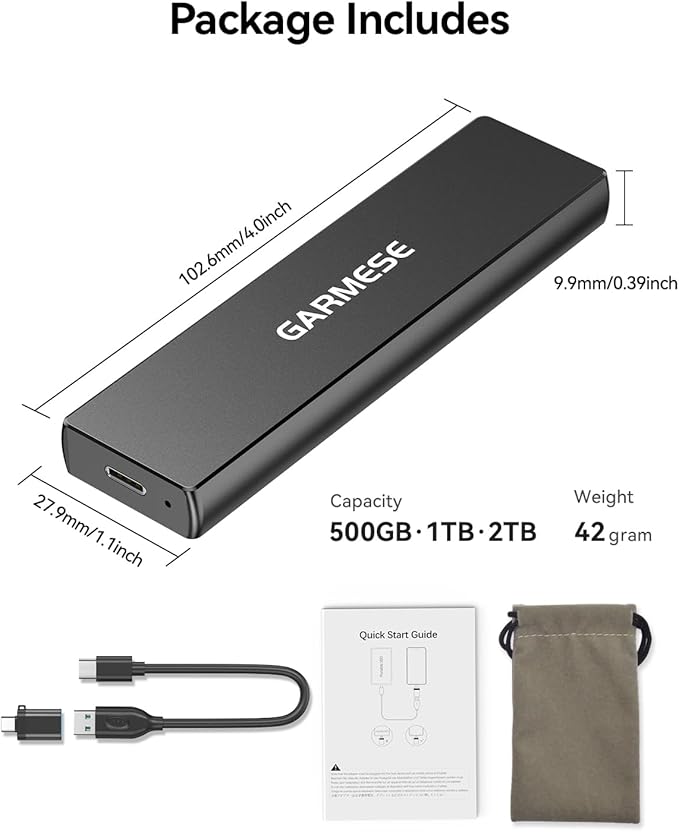 External SSD 512GB Portable SSD Speed Up to 1000MB/s USB 3.2 Gen 2, External Solid State Drives with Type-C Cable, Portable Solid State Drive for PC Mac Game Console