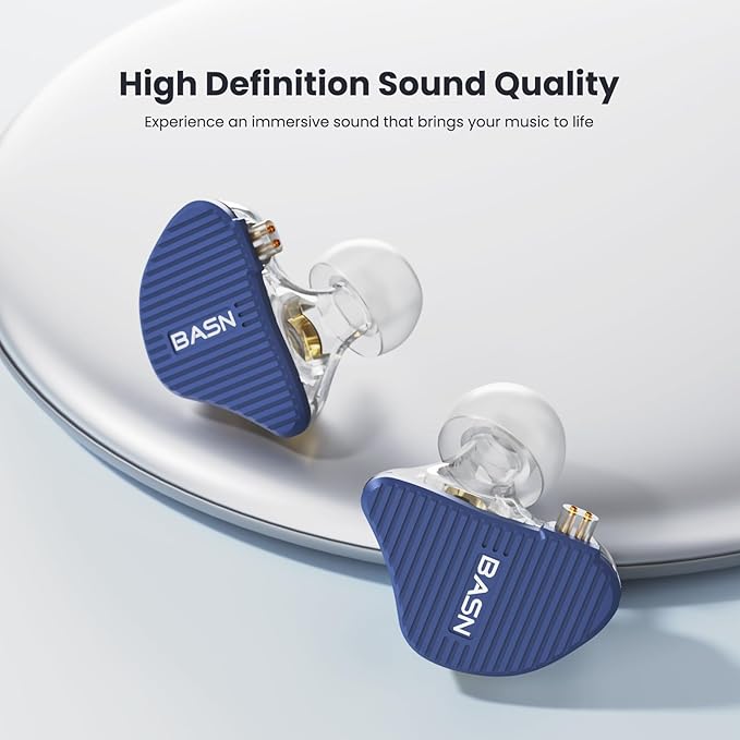 BASN Mix-PD in Ear Monitor,1Planar Driver + 1Dynamic Driver HiFi IEM Earphones with CNC Crafted Metal Cover, Wired 0.78mm 2-Pin Silver Plated Detachable Cable for Musicians (Blue)