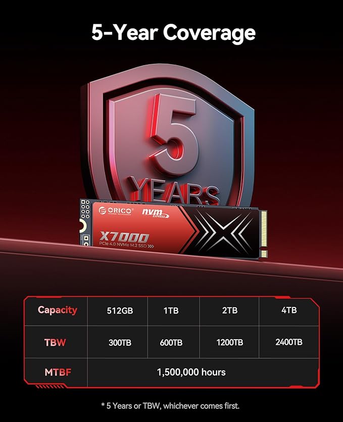 ORICO X7000 2TB NVMe SSD for Gaming, 7400MB/s Read Speed, 17μs Response Time, PCIe Gen 4 Internal Drive, PS5 & PC Compatibility, Comes with Heatsink for Enhanced Cooling and Multitasking
