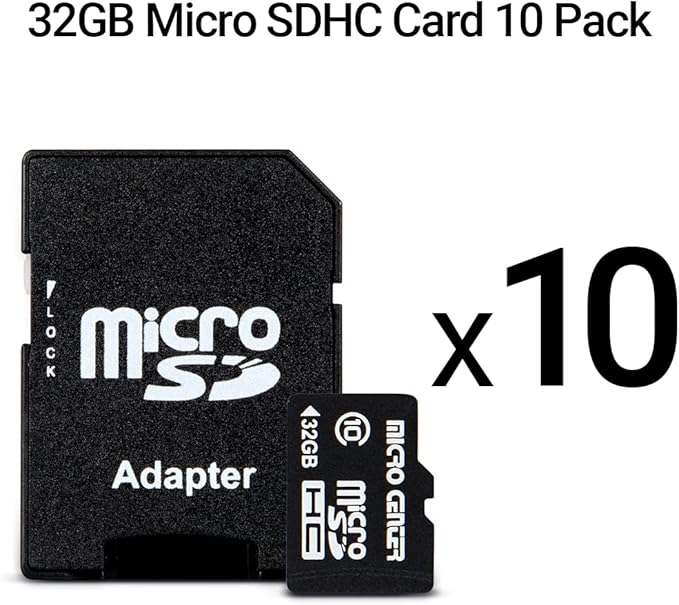 Micro Center 32GB Class 10 MicroSDHC Flash Memory Card 10 Pack with Adapter for Mobile Device Storage Phone, Tablet, Drone & Full HD Video Recording - 80MB/s UHS-I, C10, U1 (10 Pack)