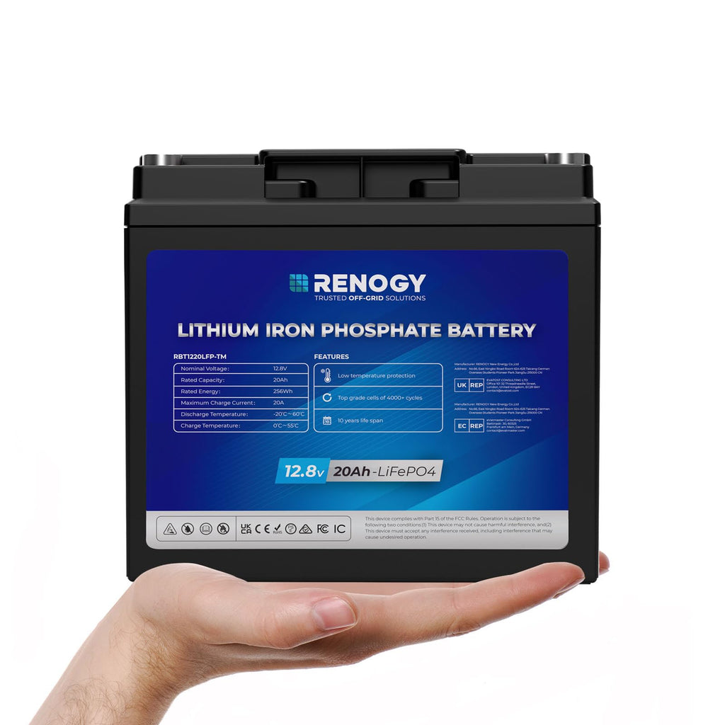 Renogy 12V 20Ah Trolling Motor Lithium Lifepo4 Battery, Built in 20A BMS, IP65 Waterproof Rated, 50% Lighter Deep Cycle Battery for kayaks, scooters, or emergency kits