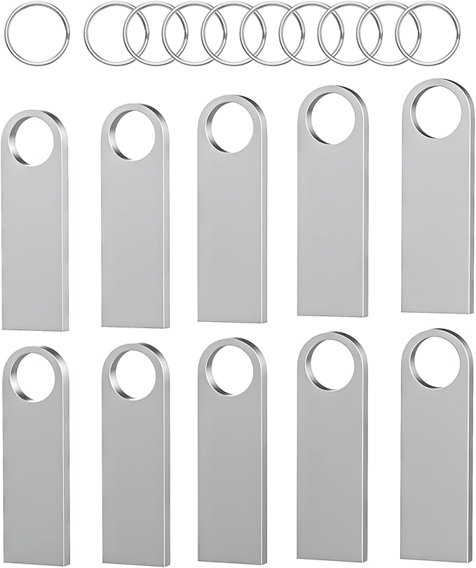 ABLAZE 4GB Flash Drive 10 Pack, Metal USB 2.0 Thumb Drives with Keychains USB Sticks Pendrives (Sliver)