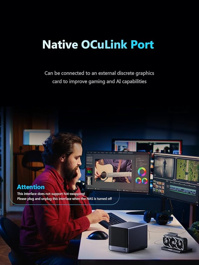 MINISFORUM N5 Pro-P370 5-Bay Desktop NAS(0+128GB), AMD Ryzen AI 9 HX Pro 370 12C/24T Up to 5.1GHz, 10GbE+5GbE, 3× M.2/U.2, OCuLink, HDMI/2 x USB4 4K 144Hz, PCIe ×16, MinisCloud OS