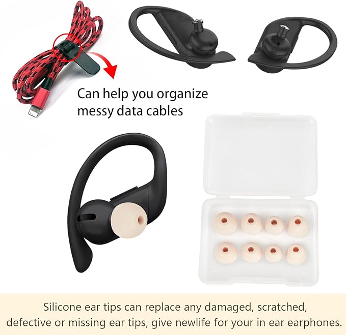 Silicone Replacement Earbud Tips Ear Tips Compatible with Powerbeats Pro Beats Wireless Earphone Headphone Rubber Tips Earbud Covers Eartips 4 Pairs