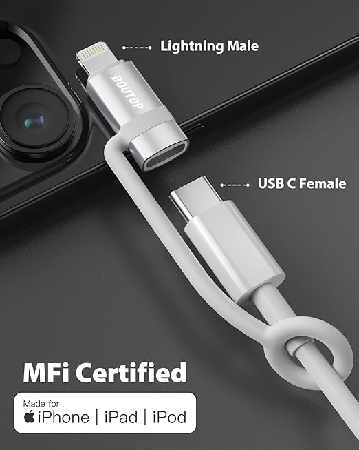 [MFi Certified] USB C to Lightning Adapter, Type C to Lightning Adapter Support 36W PD Fast Charging Compatible with iPhone iPad Silver