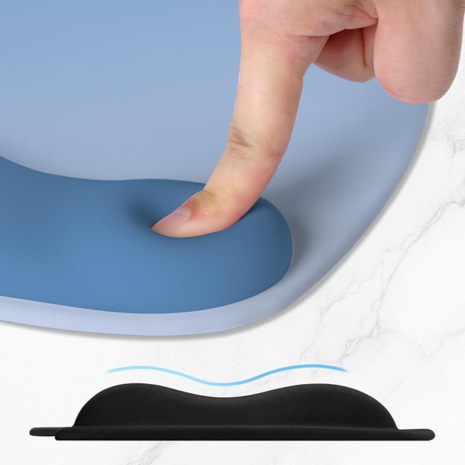ITNRSIIET Ergonomic Mouse Pad, Cushioned Gel Wrist Rest, Non-Slip Base, Smooth Surface, Compatible with All Mice for Office & Gaming, Desk Accessory, 9.5 x 8.2 inch, Gradient Blue Ombre