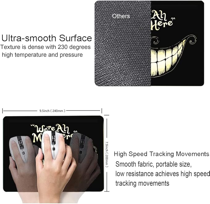 IMAYONDIA Mouse Pad - We're All Mad Here Design, Funny Mouse Mat, Square Waterproof Non-Slip Rubber Base for Computer & Laptop