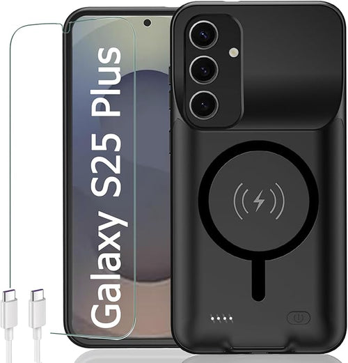 Battery Case for Galaxy S25 Plus,Upgraded 12000mAh Rechargeable Portable Extended Battery Pack Supported Qi Wireless Charging Case Compatible with Galaxy S25 Plus(6.7 inches) Charging Case-Black