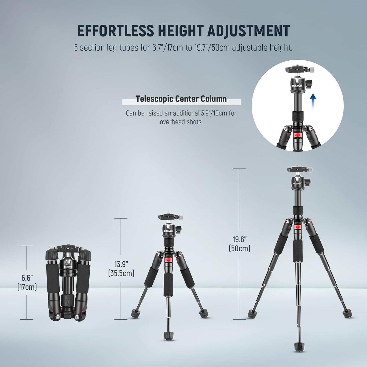 NEEWER Portable Travel Mini Tabletop Tripod, Aluminum Alloy 20''/ 50cm Desktop Desk Tripod with 360 Degree Ball Head, 1/4" Quick Shoe Plate for DSLR Camera Video Camcorder, Max Load 11 lb/5 kg