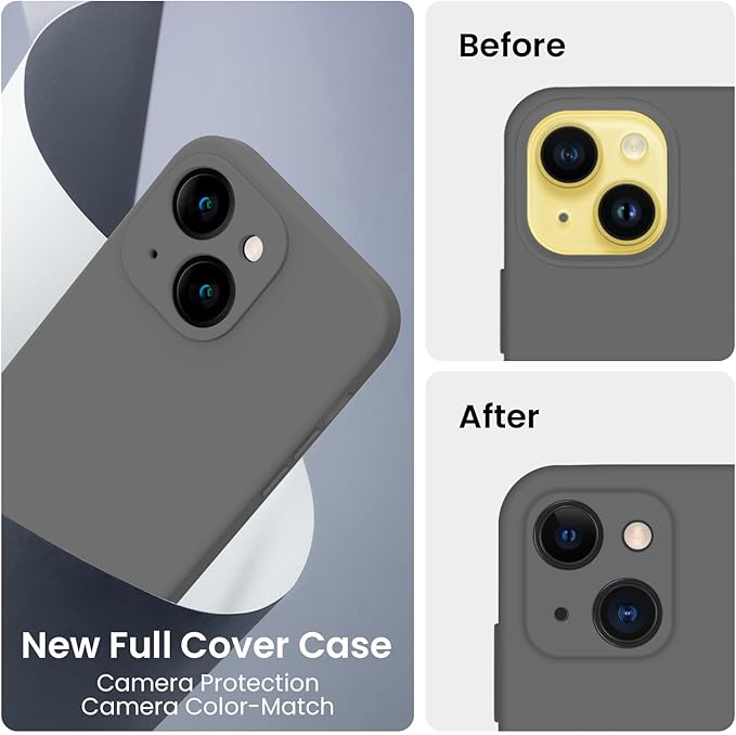FireNova Designed for iPhone 14 Case, Silicone Upgraded [Camera Protection] Phone Case with [2 Screen Protectors], Soft Anti-Scratch Microfiber Lining Inside, 6.1 inch, Space Gray