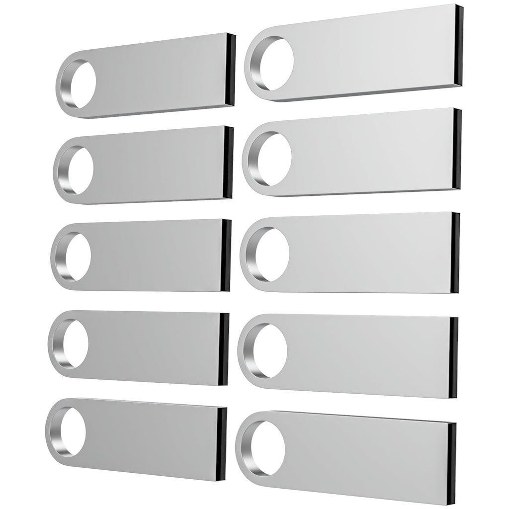 ABLAZE 1GB Flash Drive 10 Pack, Metal USB 2.0 Thumb Drives with Keychains USB Sticks Pendrives (Sliver)