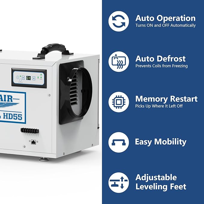 ALORAIR 120 Pints Commercial Dehumidifier for Crawl Spaces & Basements with Drain Hose, Compact Dehumidifiers for Home and Industry Water Damage, Auto Defrost, 5-Year Quality Coverage