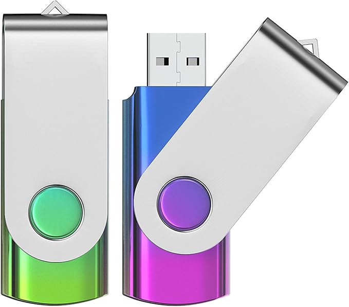 ABLAZE 64GB Flash Drive 2 Pack, USB 2.0 Thumb Drives with Lanyards Swivel USB Memory Stick 64GB（Green and Purple