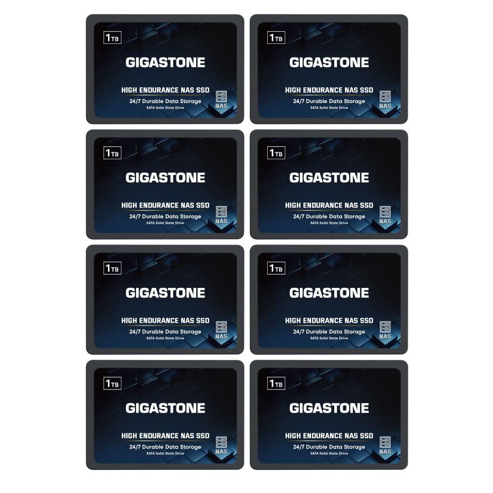 Gigastone 【NAS Certified】 1TB High Endurance SSD (8-Pack) Up to 550MB/s TLC Flash with SLC Caching 24/7 Reliable for Gaming/PC/NAS SSD 5-Year Warranty 2.5" SATA Internal Solid State Drives RAID Disk