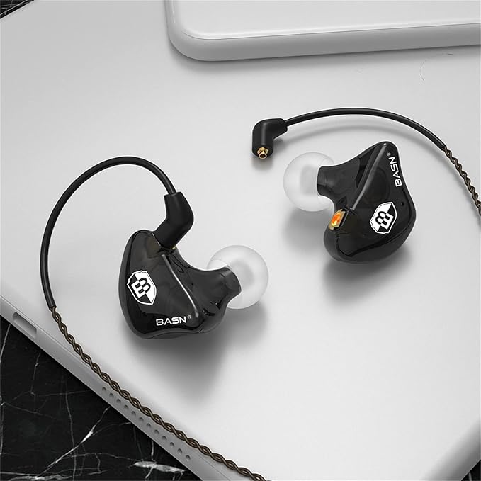 BASN Bsinger PRO in Ear Monitor Headphones for Musicians, Dynamic Driver Noise Isolating Earphones with 2 Detachable MMCX Cables (Black)