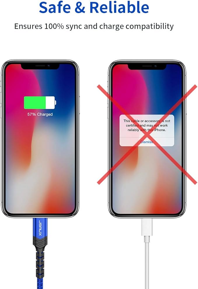 JSAUX Apple MFi Certified Lightning Cable 4ft, iPhone Charger Cable Nylon Braided Heavy Duty, Upgraded C89 USB Lightning Cord for iPhone 11 Xs Max X XR 8 7 6s 6 Plus SE 5 5s, iPad, iPod-Blue