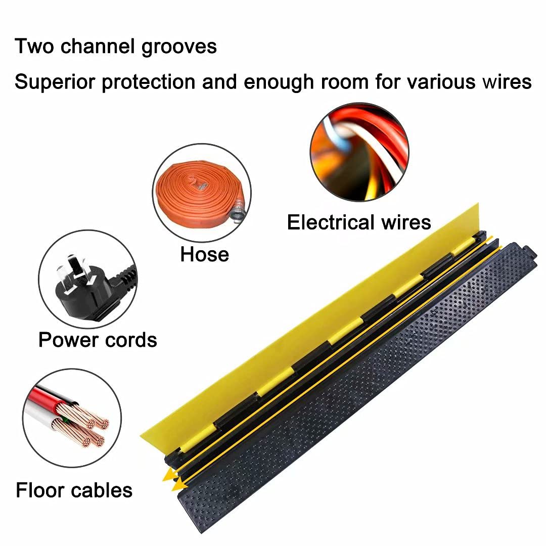 YONSHENG Rubber Cable Ramp Cord Cover Cable Protector Ramps Wire Hose Protective 2 Channel 22000Lbs Load Capacity Traffic Speed Bump for Asphalt Concrete Gravel Driveway Indoor Outdoor, 3 Pack