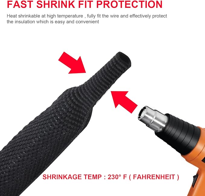 Heat Shrinkable Braided Sleeving 2:1 Ratio- Abrasion Protection Flexibility Wiring Harness Cable Sheath (3/4" ID, 16ft)
