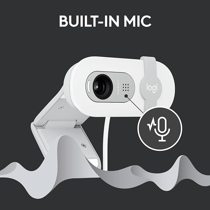 Logitech Brio 100 Full HD 1080p Webcam for Meetings, Streaming, Desktop, Laptop, PC - Built-in Mic, Shutter, USB-A, Teams, Zoom - Off-White