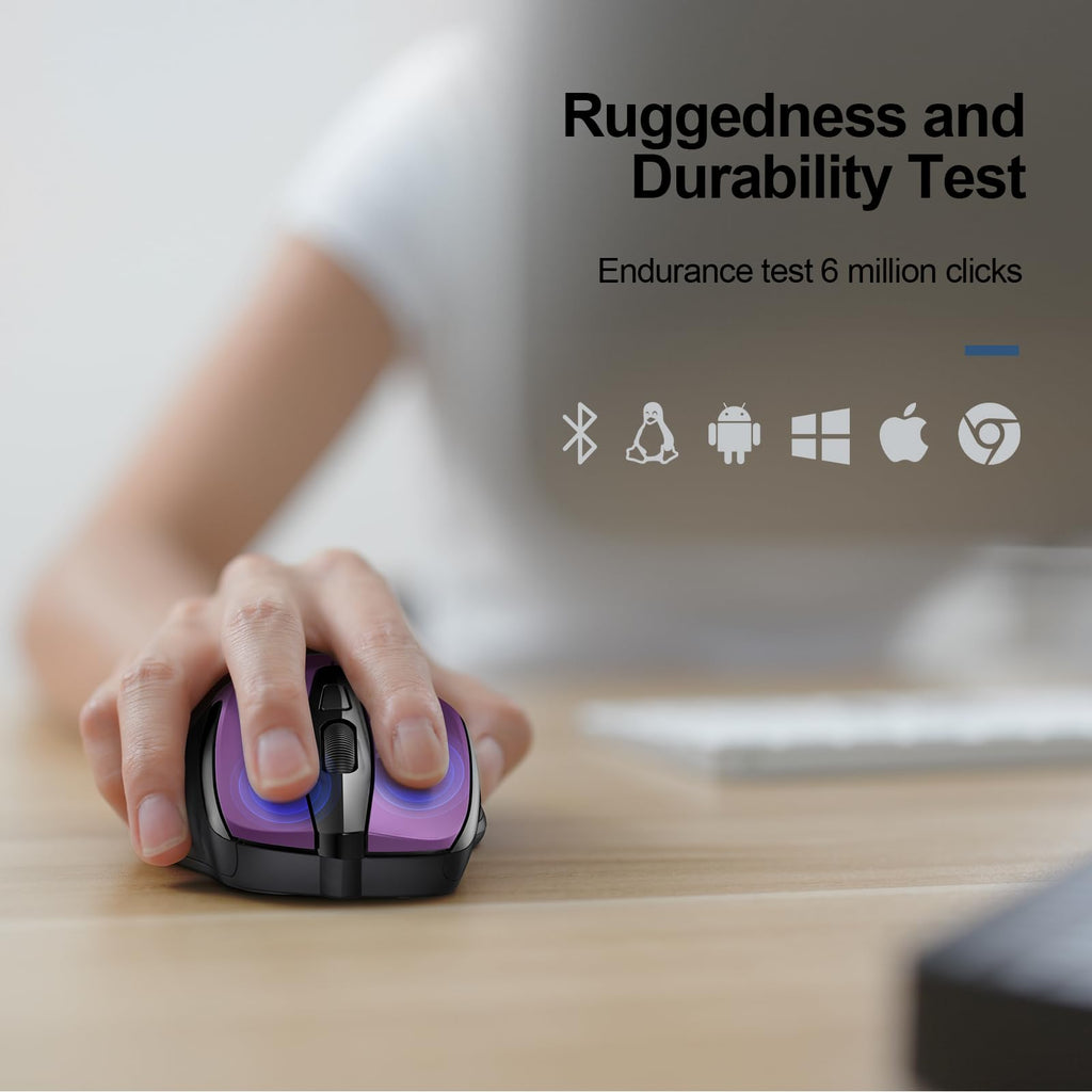 TECKNET Wireless Mouse, BT 5.0/2.4G, Silent 4800 DPI 6 Buttons, Purple