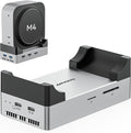 ANYOYO Mac mini M4 Dock and Stand, 10-in-1 Aluminum USB-C Hub with M.2 NVMe SSD Enclosure, 4K 60Hz Dual HDMI, 10 Gbps USB-C/A, 30W PD-in, Smart Fan Cooling, Wi-Fi Signal Friendly Design, Silver