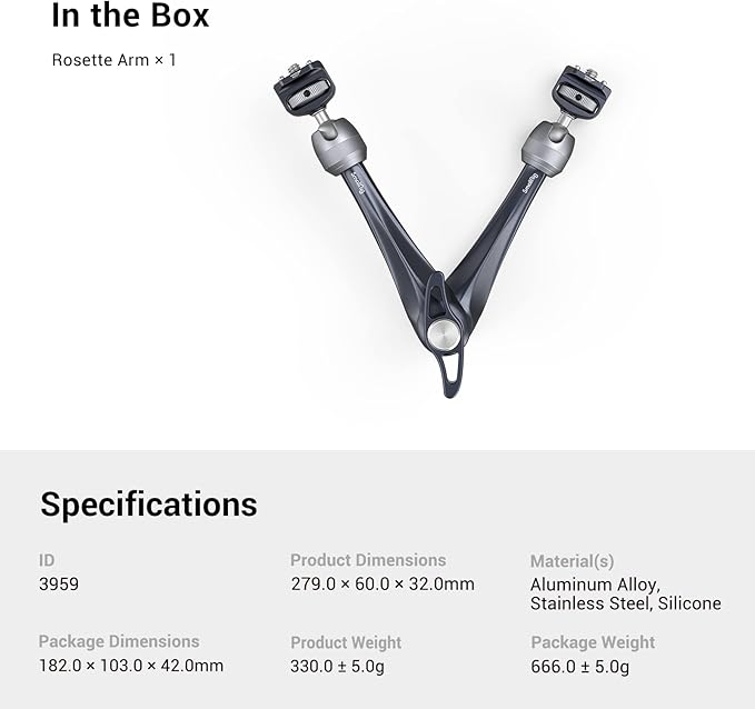 SMALLRIG Rosette Magic Arm 11 Inch with Ball Head, 1/4"-20 Screws, and Anti-Twist Pins, for Cameras/iPads/Monitors/LED Lights/Smartphones/Action Cameras, Max Load Capacity 3kg