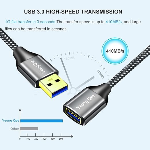 USB 3.0 Extension Cable 1 ft,5Gbps High Speed USB 3.0 Type A Male to Female Extension Cord,USB Extension Lead Compatible with USB Flash Drive, Hard Drive, Card Reader,Scanner,Keyboard (1FT)