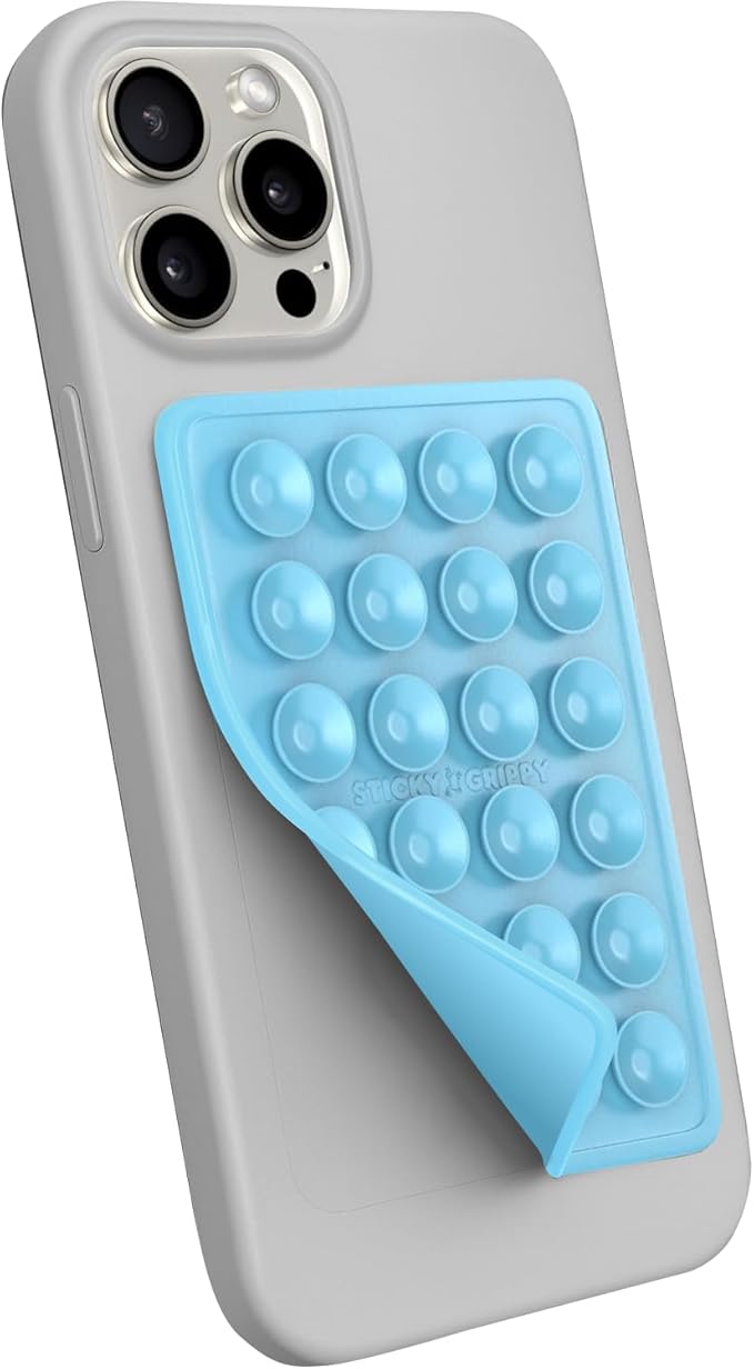 StickyGrippy Suction Phone Case Mount, Sillicon Adhesive Phone Accessory for iPhone and Android, Hands-Free Fidget Toy Mirror Shower Phone Holder, Tiktok Videos and Selfies (Blue)