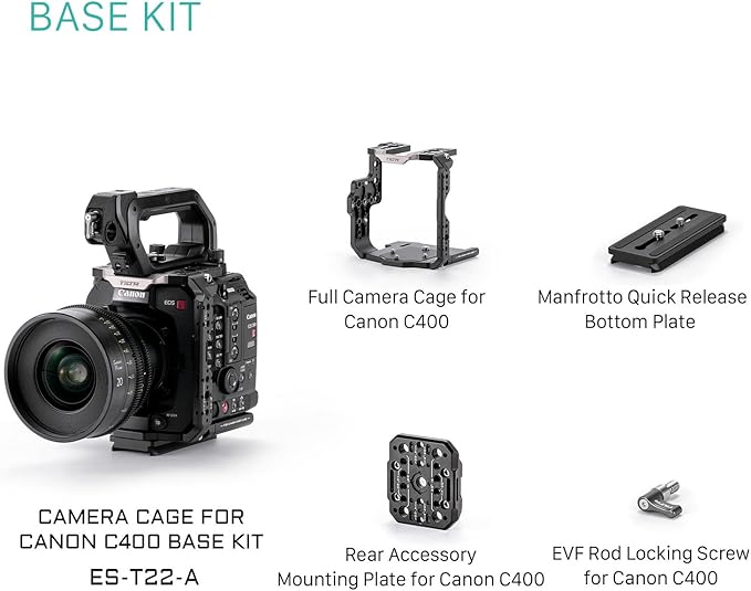 Tilta Camera Cage Kit for Canon C400 | Mounts via Arri Rosette, NATO Rail, 3/8"-16 & 1/4"-20 | Includes Full Cage, Quick Release Bottom Plate, Rear Accessory Plate + More (Base Kit)