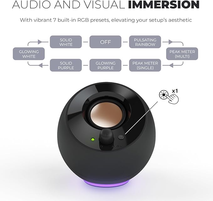 Creative Pebble SE Minimalist 2.0 USB-C Powered PC Speakers with RGB Lighting, 3.5 mm AUX-in, Up to 4.4W RMS Power for Computers and Laptops (Black)